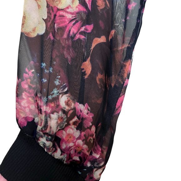 Women's Kut from the Kloth Black Floral Zippered Top S - Picture 4 of 6